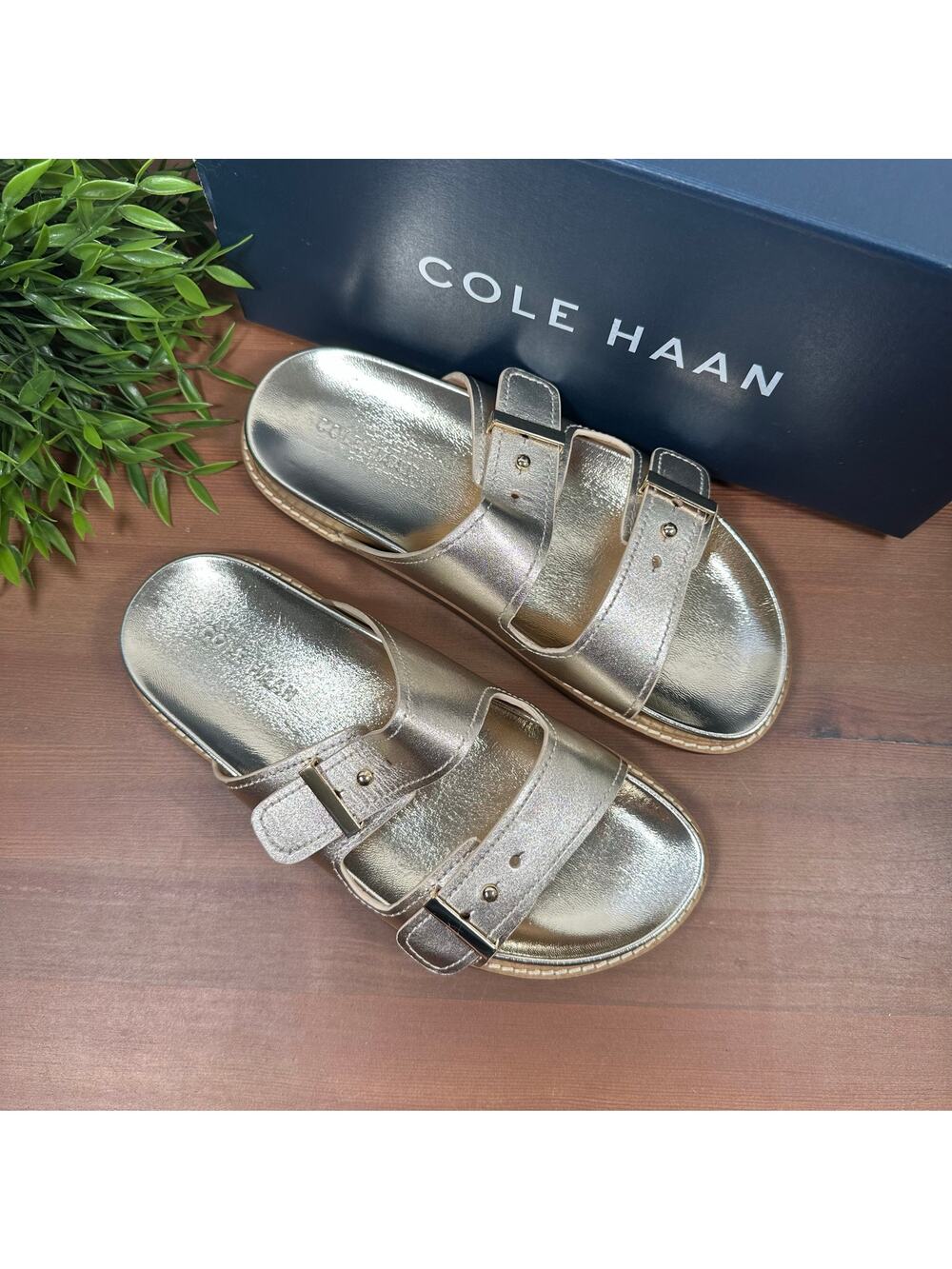 Cole‎ Haan Women's Marisol Footbed Sandals Soft Gold Leather Size 6